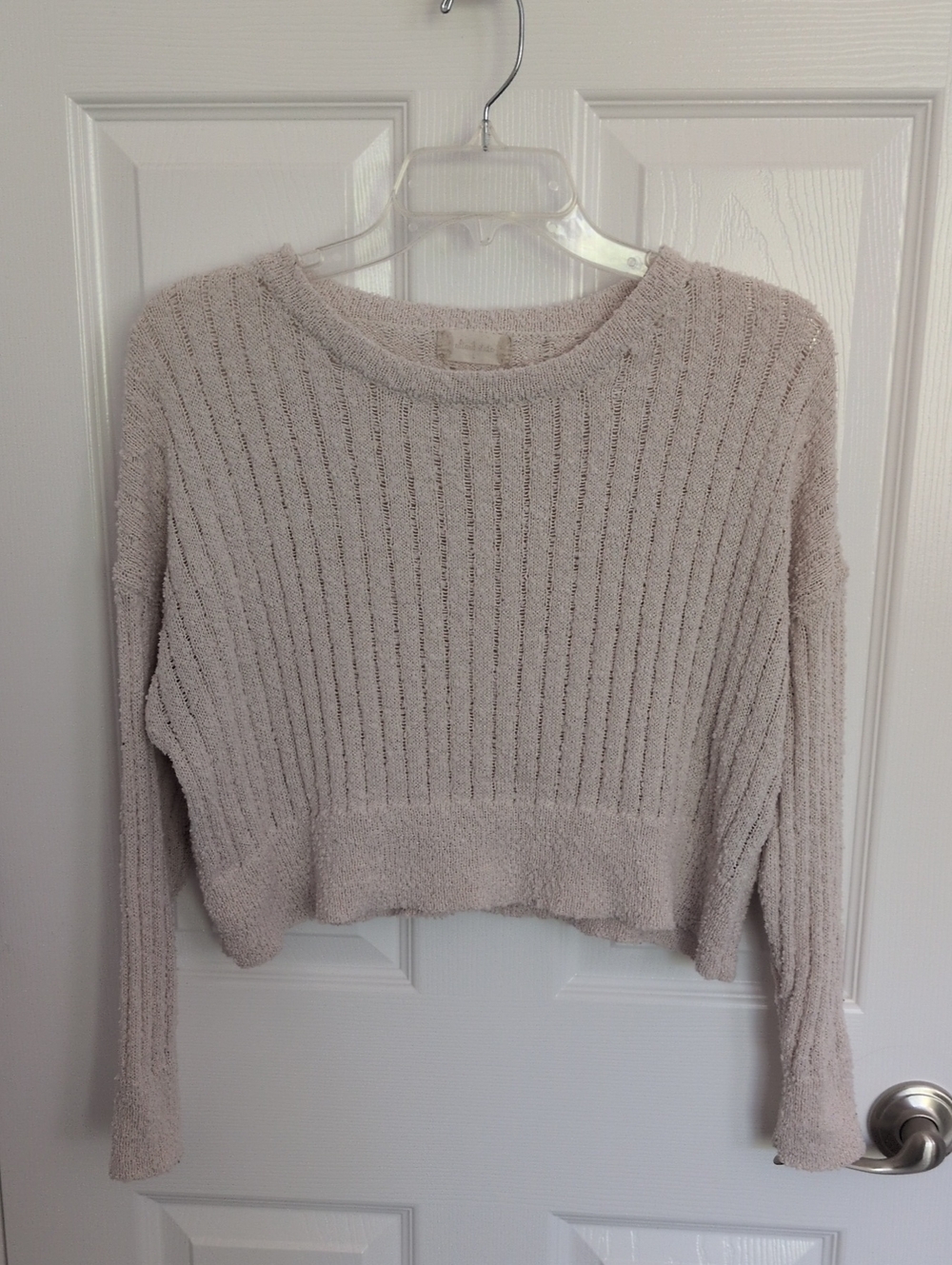 Altar'd State Cropped Ribbed Knit Sweater - Oatmeal Colored - L